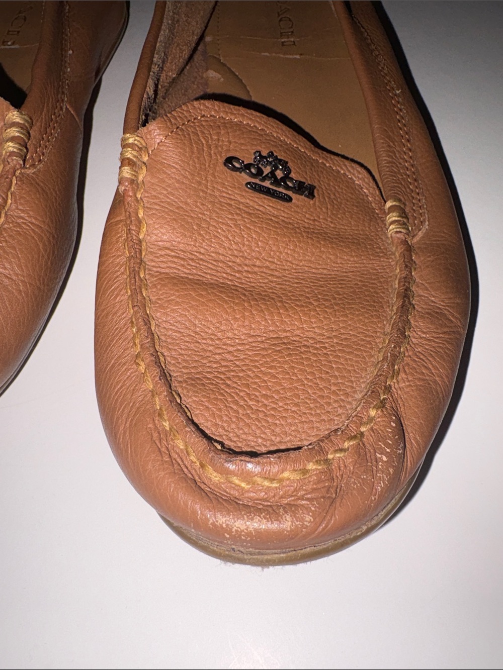 COACH Women's Brown Tan Leather Moccasin Loafers MARY LOCK UP size 10 - Picture 5 of 12